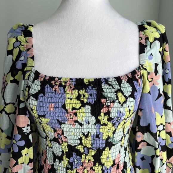 Free People Top blouse Women's Small Cottage Core Floral Elastic Bodice fitted - Picture 2 of 12